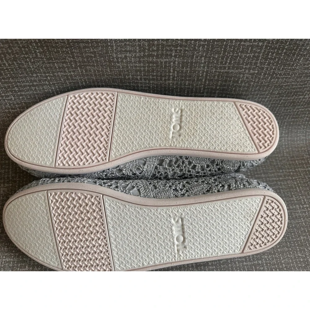 TOMS Silver Metallic Crochet Lace Alpargata Slip On Flats Shoes Womens 10